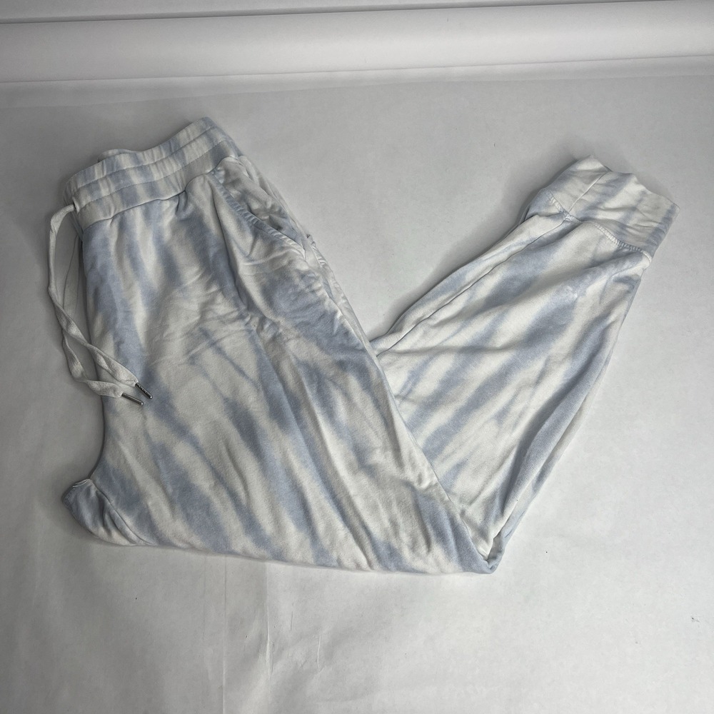 Rachel Zoe Soft Jogger Pants Women's M Pockets Tapered Leg Tie Dye Blue White